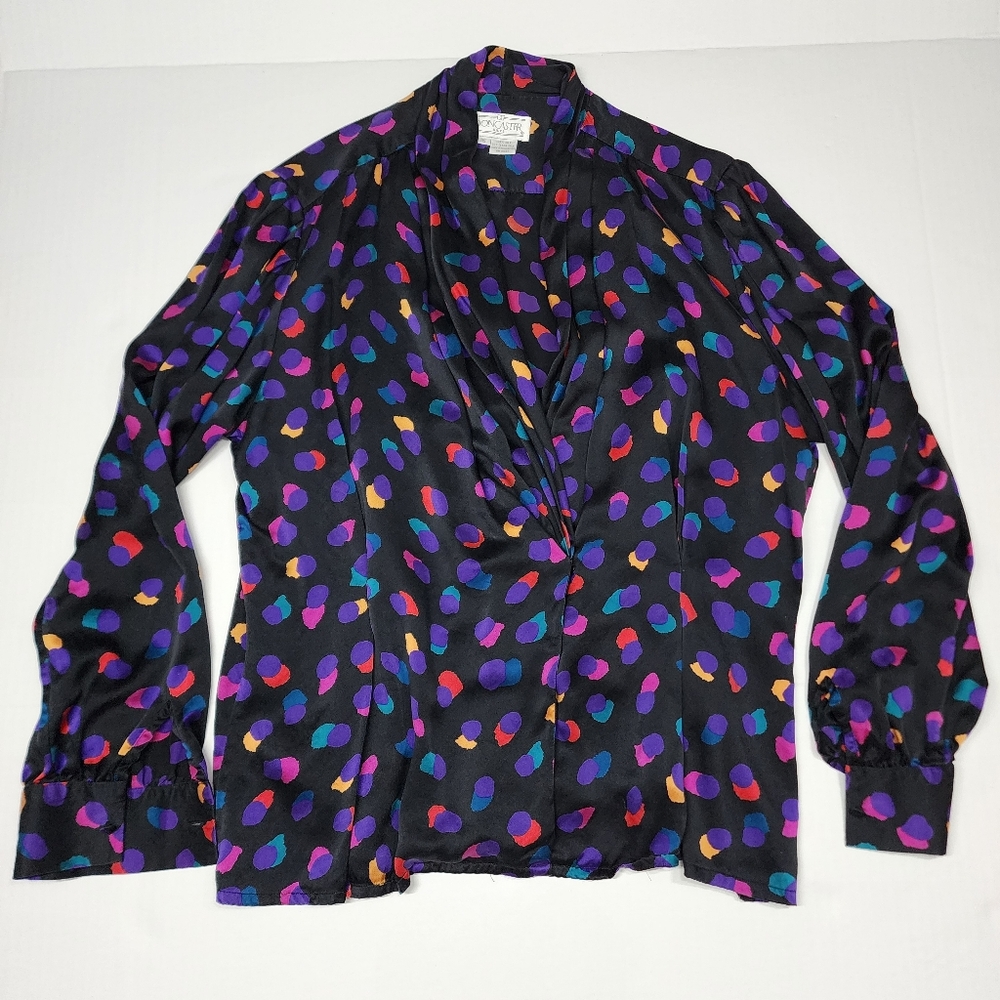 Doncaster Silk Blouse Vintage Black Mulicolor Luxury Old Money Heritage - Picture 2 of 7